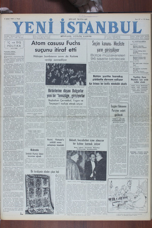 Yeni İstanbul Gazetesi 5 Şubat 1950 kapağı