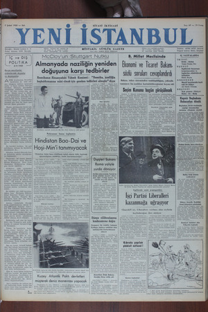 Yeni İstanbul Gazetesi 7 Şubat 1950 kapağı