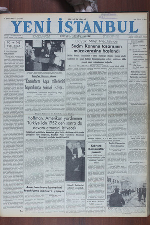 Yeni İstanbul Gazetesi 8 Şubat 1950 kapağı
