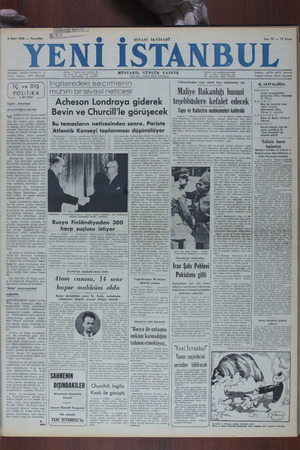 Yeni İstanbul Gazetesi 2 Mart 1950 kapağı