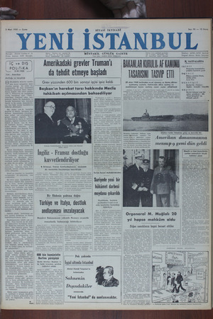Yeni İstanbul Gazetesi 3 Mart 1950 kapağı