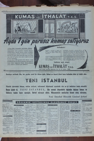   YENt? İSTANBUL Ö -KUMA AAA Bvallir AAA Ür Hü l t talarar Ve A ALA -— 1 Nisan:1950 Cumartesi gününden itibaren — — — — —...