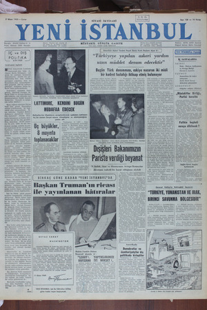 Yeni İstanbul Gazetesi 7 Nisan 1950 kapağı