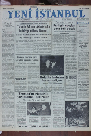 Yeni İstanbul Gazetesi 8 Nisan 1950 kapağı