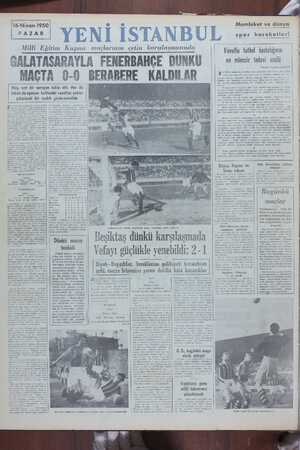   16-Nisan-1950 AZAR Memleket ve dünya spor hareketleri Milli Eğitim Kupası ıım(lurııını çetin İıuı—ılusmıısımlu Favullu...