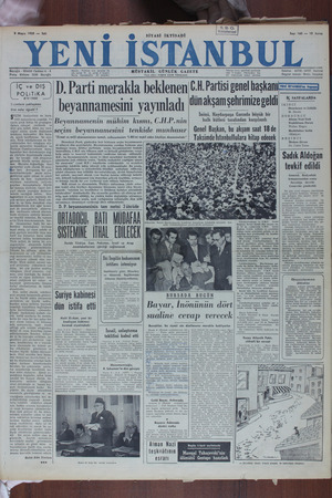 Yeni İstanbul Gazetesi 9 Mayıs 1950 kapağı