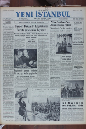 Yeni İstanbul Gazetesi 7 Haziran 1950 kapağı
