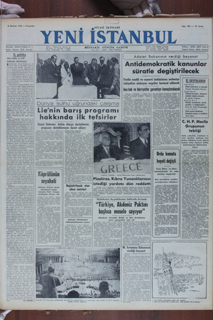 Yeni İstanbul Gazetesi 8 Haziran 1950 kapağı