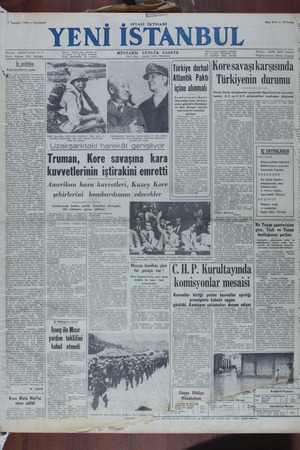 Yeni İstanbul Gazetesi 1 Temmuz 1950 kapağı