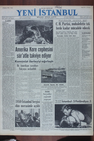 Yeni İstanbul Gazetesi 2 Temmuz 1950 kapağı