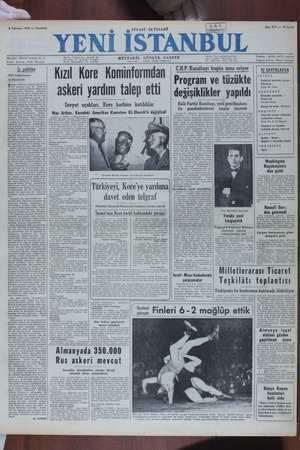 Yeni İstanbul Gazetesi 3 Temmuz 1950 kapağı