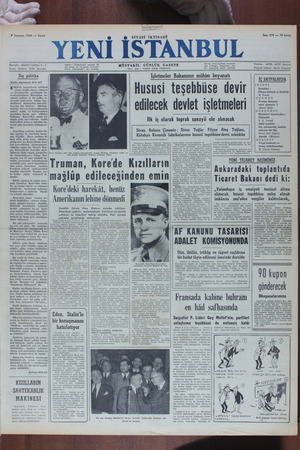 Yeni İstanbul Gazetesi 7 Temmuz 1950 kapağı