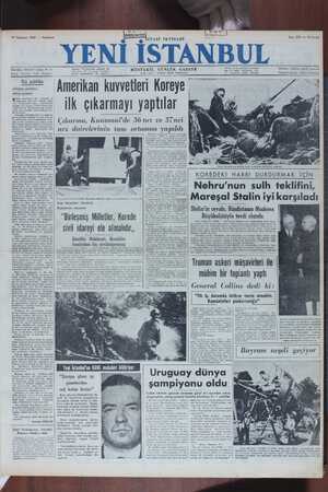 Yeni İstanbul Gazetesi 17 Temmuz 1950 kapağı