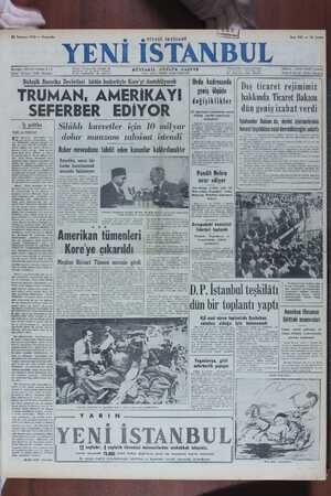 Yeni İstanbul Gazetesi 20 Temmuz 1950 kapağı