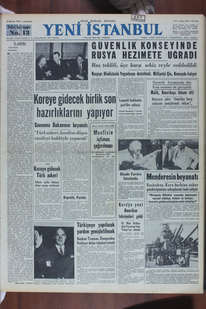 Yeni İstanbul Gazetesi 2 Ağustos 1950 kapağı