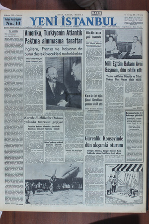 Yeni İstanbul Gazetesi 3 Ağustos 1950 kapağı