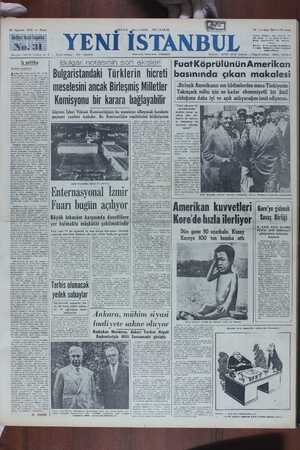 Yeni İstanbul Gazetesi 20 Ağustos 1950 kapağı