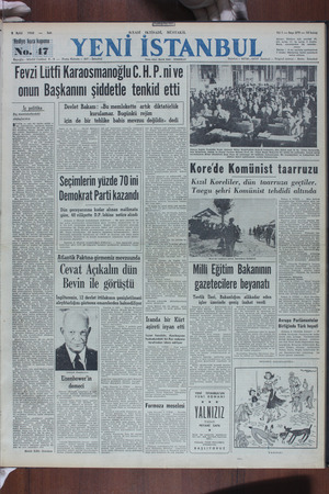Yeni İstanbul Gazetesi 5 Eylül 1950 kapağı