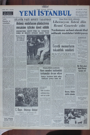   B Ekim 1950 — Perşembe Sn;gsl İKTİSADİ, MÜSTAKİL ü Yıl 1 — Sayı 309 — 10 kuruş Türkiye için senellei 82, ç aylığı 9 Iiradır.