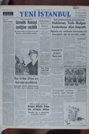   8 Ekim 1950 — Pazar Di tanbul'i KUPON TAHSİL KUPONU Beyoğlu - Müellif Caddesi 6 -& Telefon t SİYASİ YENİ İSTANBUL...