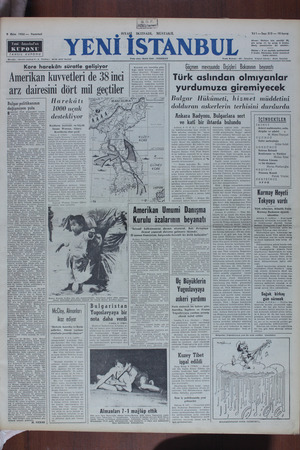   9 Ekim 1950 — Pozartesi VOT CT KUPONU TAHSİL KUPONU Beyoklu - Kore harekâtı süratle gelişiyor Müsllit Cadüesi 6 - &. Telefon