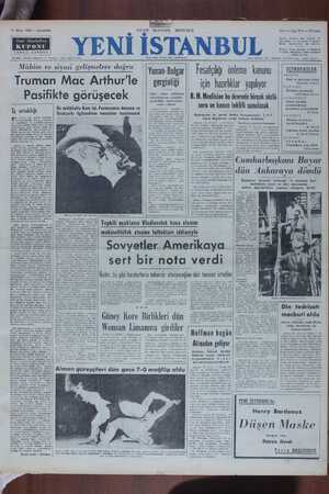 Yeni İstanbul Gazetesi 11 Ekim 1950 kapağı