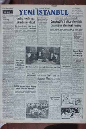 Yeni İstanbul Gazetesi 14 Ekim 1950 kapağı