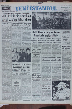 Yeni İstanbul Gazetesi 3 Kasım 1950 kapağı