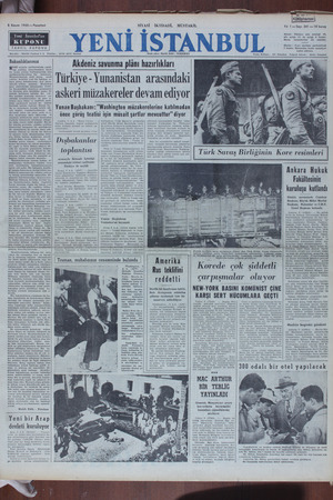 Yeni İstanbul Gazetesi 6 Kasım 1950 kapağı