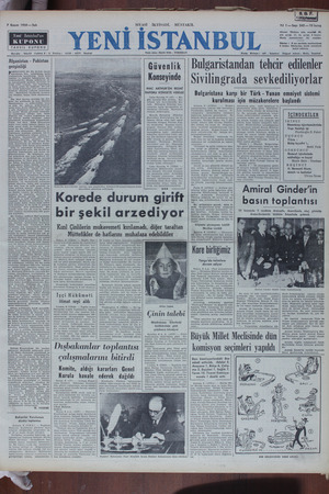 Yeni İstanbul Gazetesi 7 Kasım 1950 kapağı