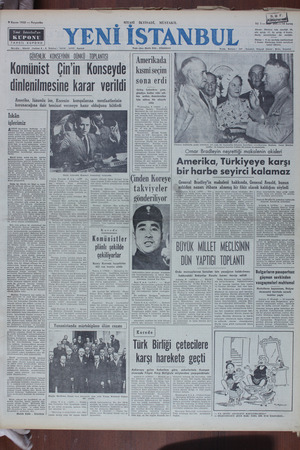   9 Kasım 1950 — Perşembe Yeni İstanbul'un KUPONU TAHSİL KUPONU Beyolla < Müellif Caddesi 6 - 8. Telefon * SİYASİ İKTİSADİ,