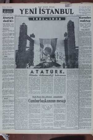 Yeni İstanbul Gazetesi 10 Kasım 1950 kapağı
