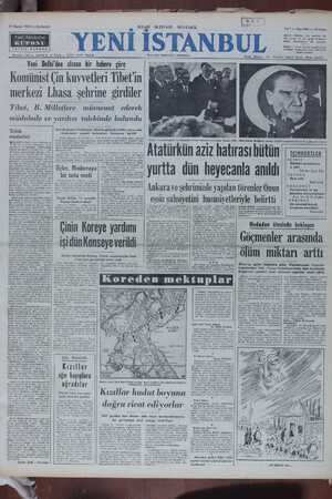 Yeni İstanbul Gazetesi 11 Kasım 1950 kapağı
