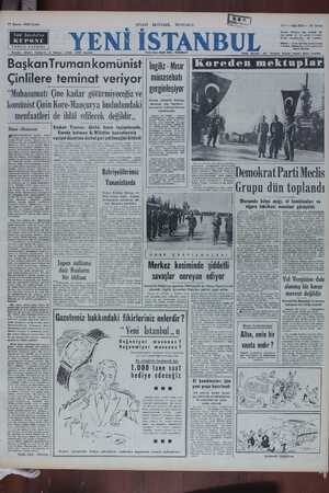  17 Kasım 1950 Cuma Yeni - İstanbul'un KUPONU TAHSİL KUPONU Beyoğlu - Müsil Cnddesi 6 < 8. SİYASİ İKTİSADİ, MÜSTAKIL GA7 -...