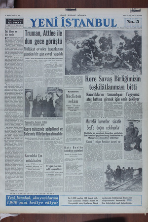 Yeni İstanbul Gazetesi 5 Aralık 1950 kapağı