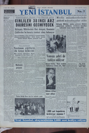  7 Aralık 1950 — Perşembe Yeni İstanbul'un KUPONU Beyoğtu - Müellif Caddei 6 <B Telefon : 44756 - 44787 Santral Anayasa ve...