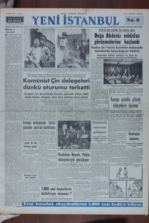Yeni İstanbul Gazetesi 8 Aralık 1950 kapağı