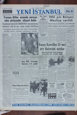Yeni İstanbul Gazetesi 9 Aralık 1950 kapağı
