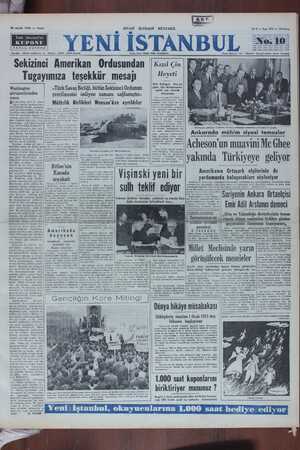 Yeni İstanbul Gazetesi 10 Aralık 1950 kapağı