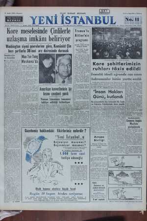 Yeni İstanbul Gazetesi 11 Aralık 1950 kapağı
