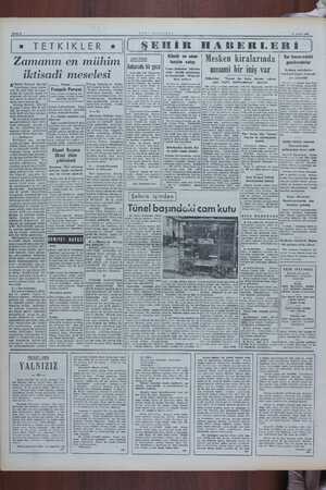   A9 YENİ İSTANBUL 11 Aralık 1950 »- TETKİKLER » (( ŞEHİR HABERLERİ |) Zamanın en mühim Gantim salşı" | Mesken kiralarında D B