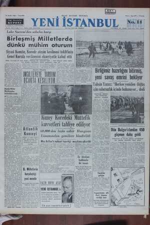 Yeni İstanbul Gazetesi December 14, 1950 kapağı