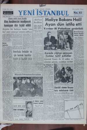 Yeni İstanbul Gazetesi 15 Aralık 1950 kapağı