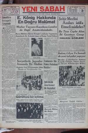 Yeni Sabah Gazetesi 10 Şubat 1939 kapağı