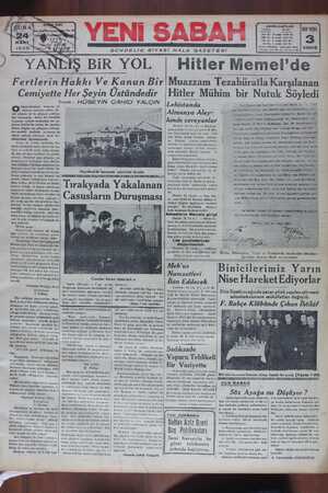 Yeni Sabah Gazetesi 24 Mart 1939 kapağı