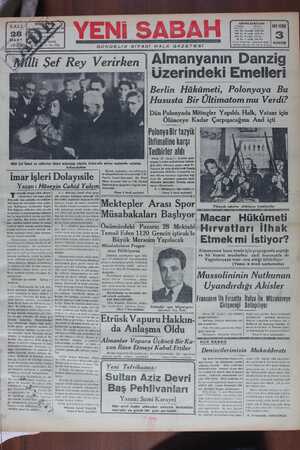 Yeni Sabah Gazetesi 28 Mart 1939 kapağı