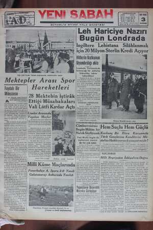 Yeni Sabah Gazetesi 3 Nisan 1939 kapağı