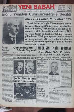 Yeni Sabah Gazetesi 4 Nisan 1939 kapağı