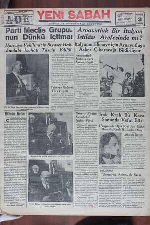 Yeni Sabah Gazetesi 5 Nisan 1939 kapağı