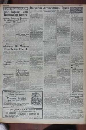    B NİSAN 1930 HOL AAA | Son İngiliz - Leh İtilâfından Sonra İngiltere; Romanya, Yunanistan Ve Hükümetimizle de Anlaş- malar